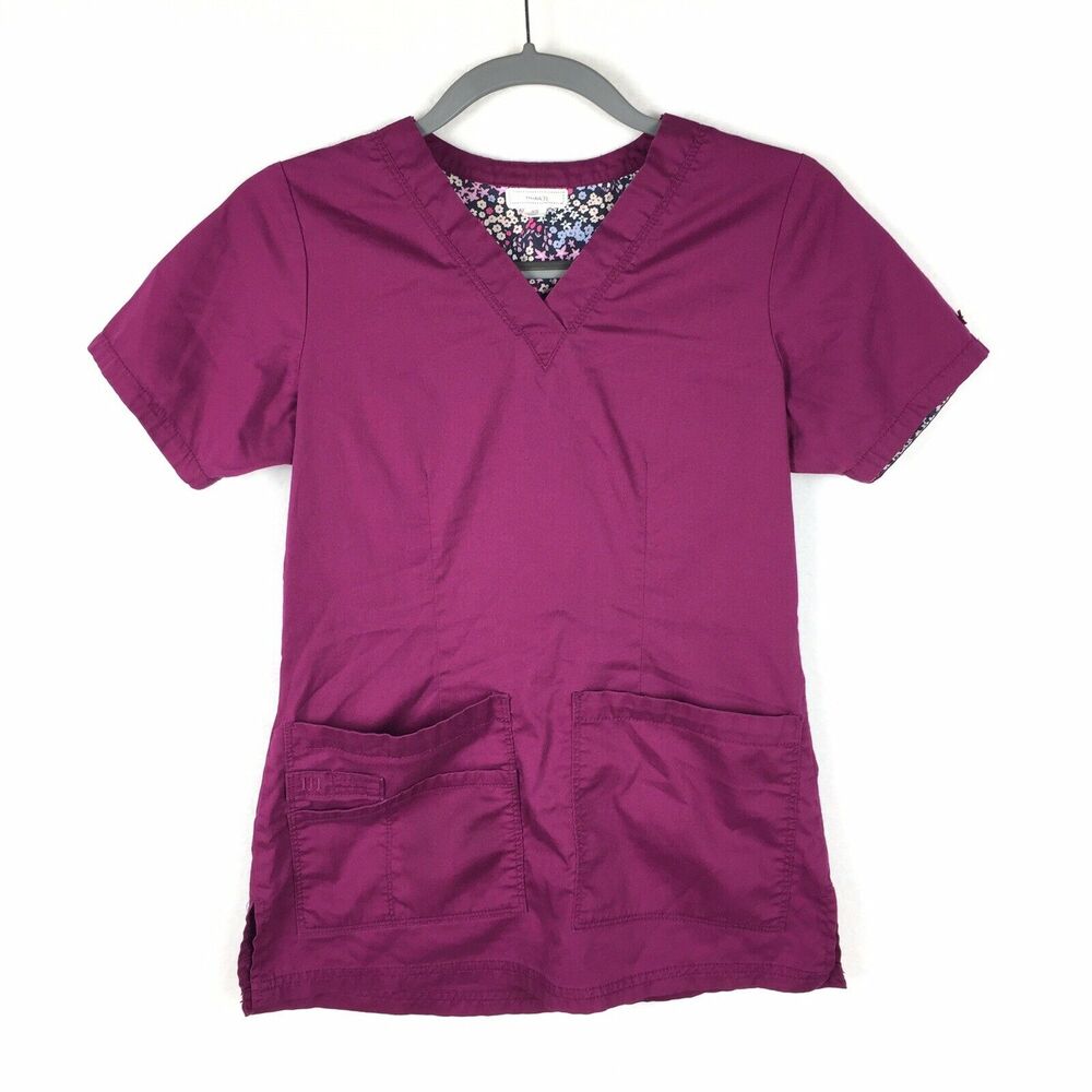 Maevn Modern Fit Scrub Top Size Extra Small Womans Burgundy Red Purple Maroon XS